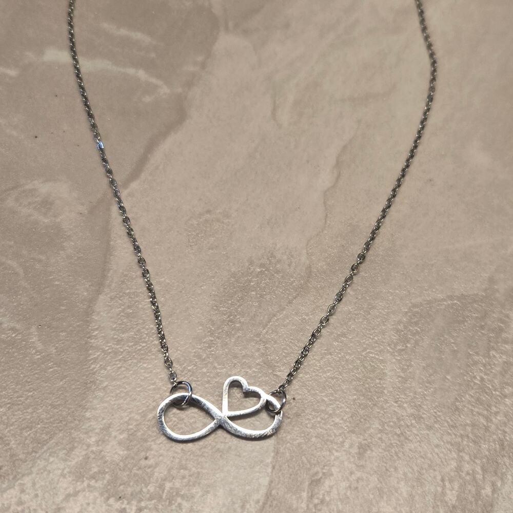 Infinity Heart Necklace Dainty Silver Tone with Custom Cards and Gift Box NEW